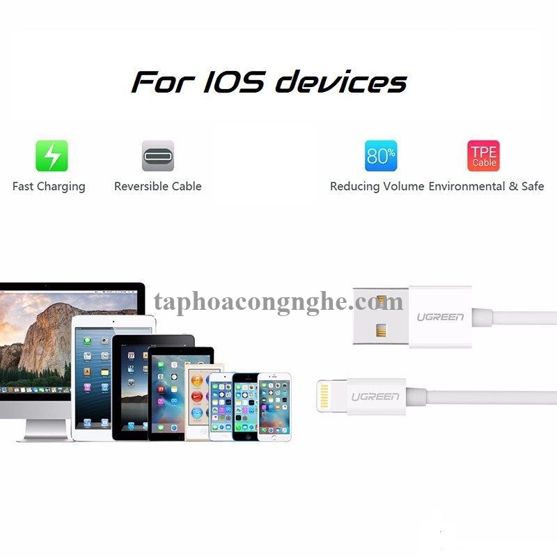Ugreen 80312 25CM màu trắng cáp Lightning ra Usb 0.25M có chíp MFI chính hãng US155 30080312